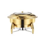 1-SOGA Gold Plated Stainless Steel Round Chafing Dish Tray Buffet Cater Food Warmer Chafer with Top Lid