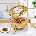 4-SOGA Gold Plated Stainless Steel Round Chafing Dish Tray Buffet Cater Food Warmer Chafer with Top Lid