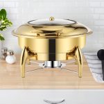 2-SOGA 2X Gold Plated Stainless Steel Round Chafing Dish Tray Buffet Cater Food Warmer Chafer with Top Lid