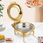 3-SOGA 2X Gold Plated Stainless Steel Round Chafing Dish Tray Buffet Cater Food Warmer Chafer with Top Lid