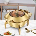 5-SOGA 2X Gold Plated Stainless Steel Round Chafing Dish Tray Buffet Cater Food Warmer Chafer with Top Lid