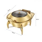6-SOGA 2X Gold Plated Stainless Steel Round Chafing Dish Tray Buffet Cater Food Warmer Chafer with Top Lid