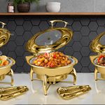 8-SOGA 2X Gold Plated Stainless Steel Round Chafing Dish Tray Buffet Cater Food Warmer Chafer with Top Lid
