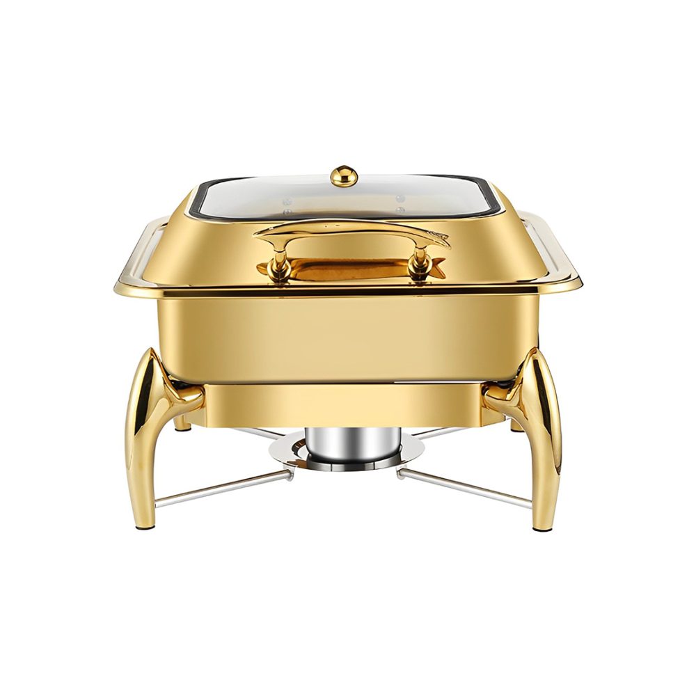 1-SOGA Gold Plated Stainless Steel Square Chafing Dish Tray Buffet Cater Food Warmer Chafer with Top Lid