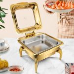 3-SOGA Gold Plated Stainless Steel Square Chafing Dish Tray Buffet Cater Food Warmer Chafer with Top Lid