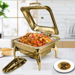 4-SOGA Gold Plated Stainless Steel Square Chafing Dish Tray Buffet Cater Food Warmer Chafer with Top Lid