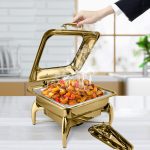 6-SOGA Gold Plated Stainless Steel Square Chafing Dish Tray Buffet Cater Food Warmer Chafer with Top Lid