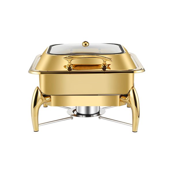 1-SOGA Gold Plated Stainless Steel Square Chafing Dish Tray Buffet Cater Food Warmer Chafer with Top Lid