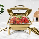 5-SOGA 2X Gold Plated Stainless Steel Square Chafing Dish Tray Buffet Cater Food Warmer Chafer with Top Lid