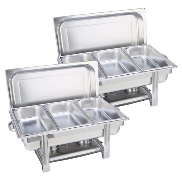 1-SOGA 2X Triple Tray Stainless Steel Chafing Catering Dish Food Warmer