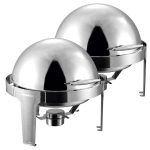 1-SOGA 2X 6L Stainless Steel Chafing Food Warmer Catering Dish Round Roll Top