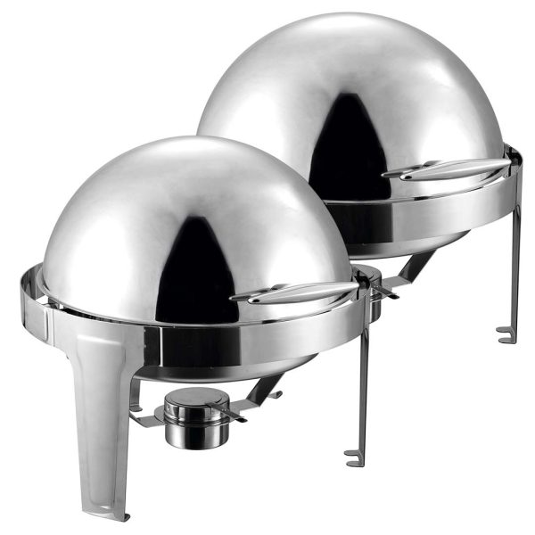 1-SOGA 2X 6L Stainless Steel Chafing Food Warmer Catering Dish Round Roll Top