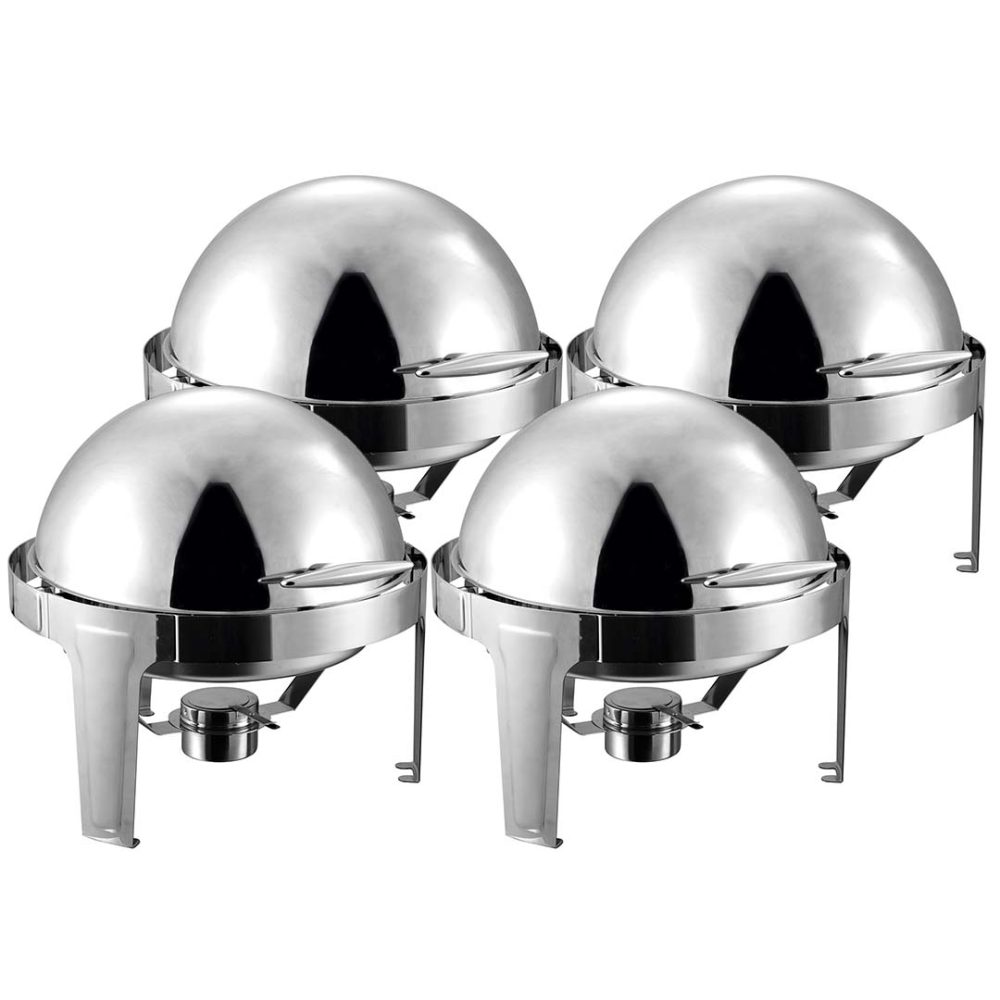 1-SOGA 4X 6L Stainless Steel Chafing Food Warmer Catering Dish Round Roll Top