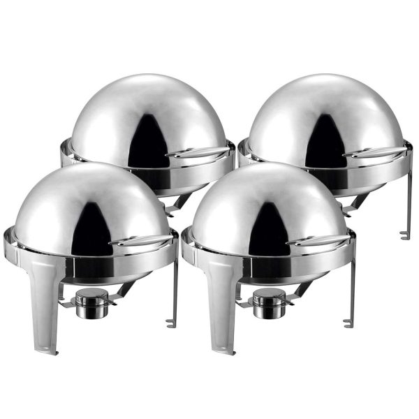 1-SOGA 4X 6L Stainless Steel Chafing Food Warmer Catering Dish Round Roll Top