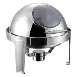 1-SOGA 6L Round Chafing Stainless Steel Food Warmer with Glass Roll Top