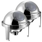 1-SOGA 2X 6L Round Chafing Stainless Steel Food Warmer with Glass Roll Top