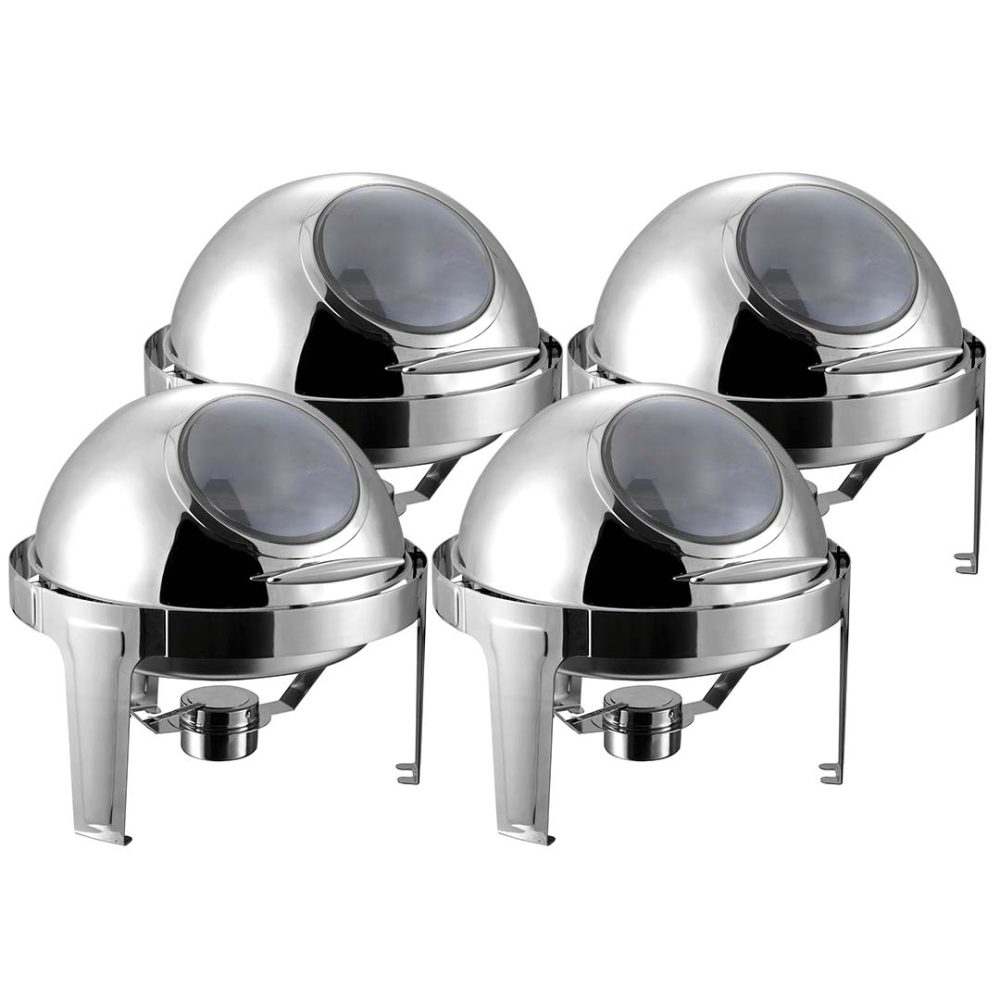 1-SOGA 4X 6L Round Chafing Stainless Steel Food Warmer with Glass Roll Top
