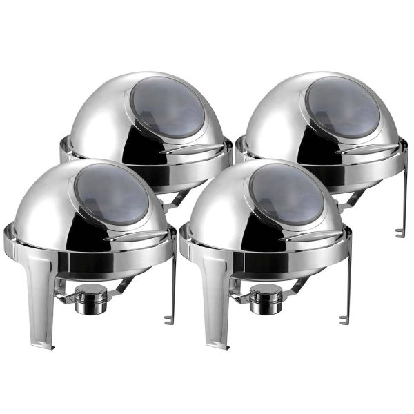 1-SOGA 4X 6L Round Chafing Stainless Steel Food Warmer with Glass Roll Top