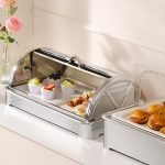 3-SOGA 59x38.5cm Silver Color Ceramic Serving Bowl Chafing Dish for Kitchen Essential