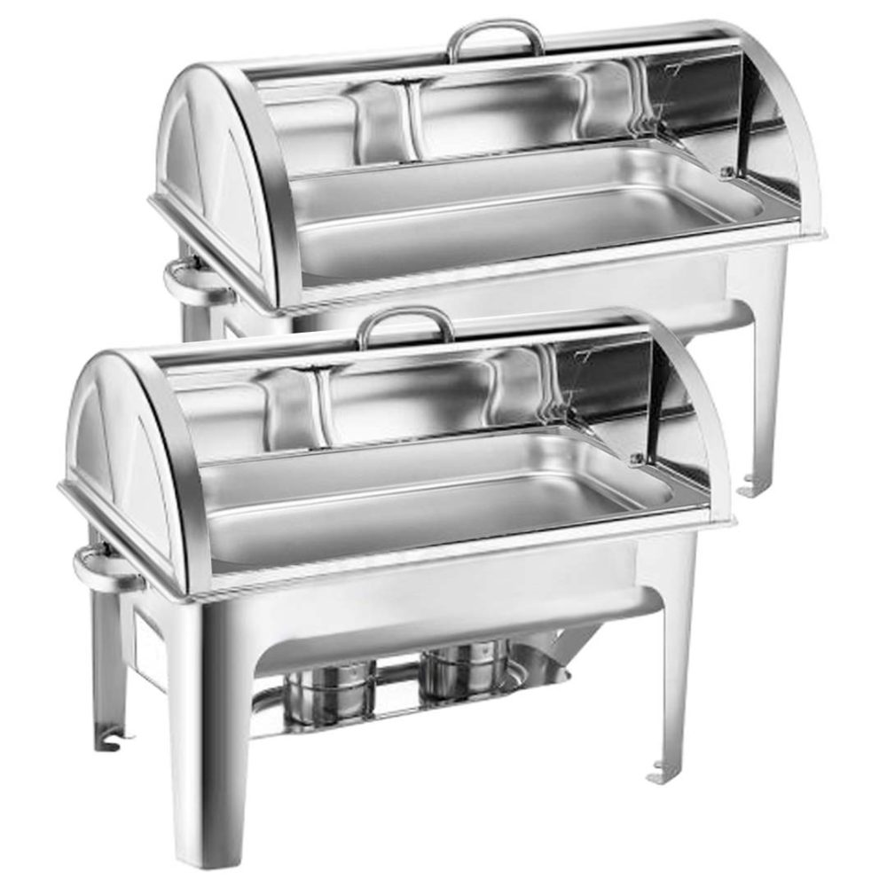 1-SOGA 2X 9L Stainless Steel Full Size Roll Top Chafing Dish Food Warmer