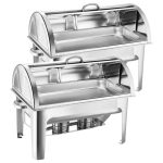 1-SOGA 2X 9L Stainless Steel Full Size Roll Top Chafing Dish Food Warmer