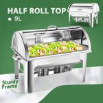 3-SOGA 2X 9L Stainless Steel Full Size Roll Top Chafing Dish Food Warmer