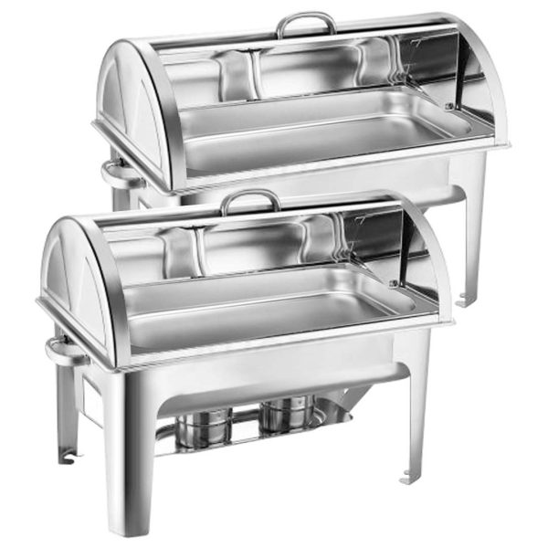 1-SOGA 2X 9L Stainless Steel Full Size Roll Top Chafing Dish Food Warmer