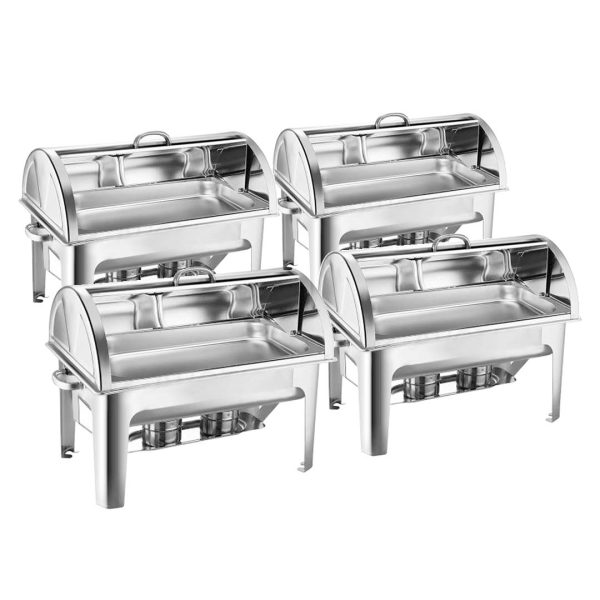 1-SOGA 4X 9L Stainless Steel Full Size Roll Top Chafing Dish Food Warmer