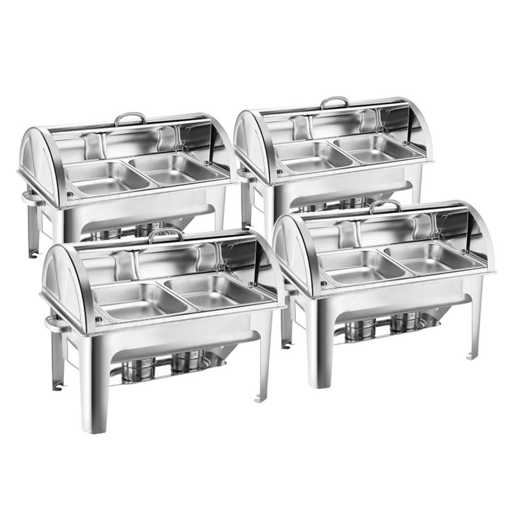 1-SOGA 4X 4.5L Dual Tray Stainless Steel Roll Top Chafing Dish Food Warmer