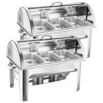 1-SOGA 2X 3L Triple Tray Stainless Steel Roll Top Chafing Dish Food Warmer