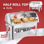 3-SOGA 2X 3L Triple Tray Stainless Steel Roll Top Chafing Dish Food Warmer