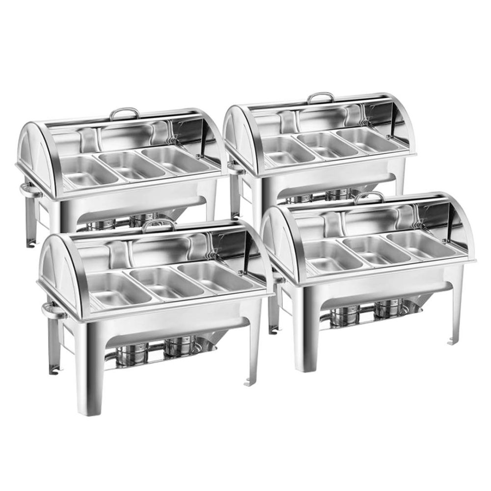1-SOGA 4X 3L Triple Tray Stainless Steel Roll Top Chafing Dish Food Warmer
