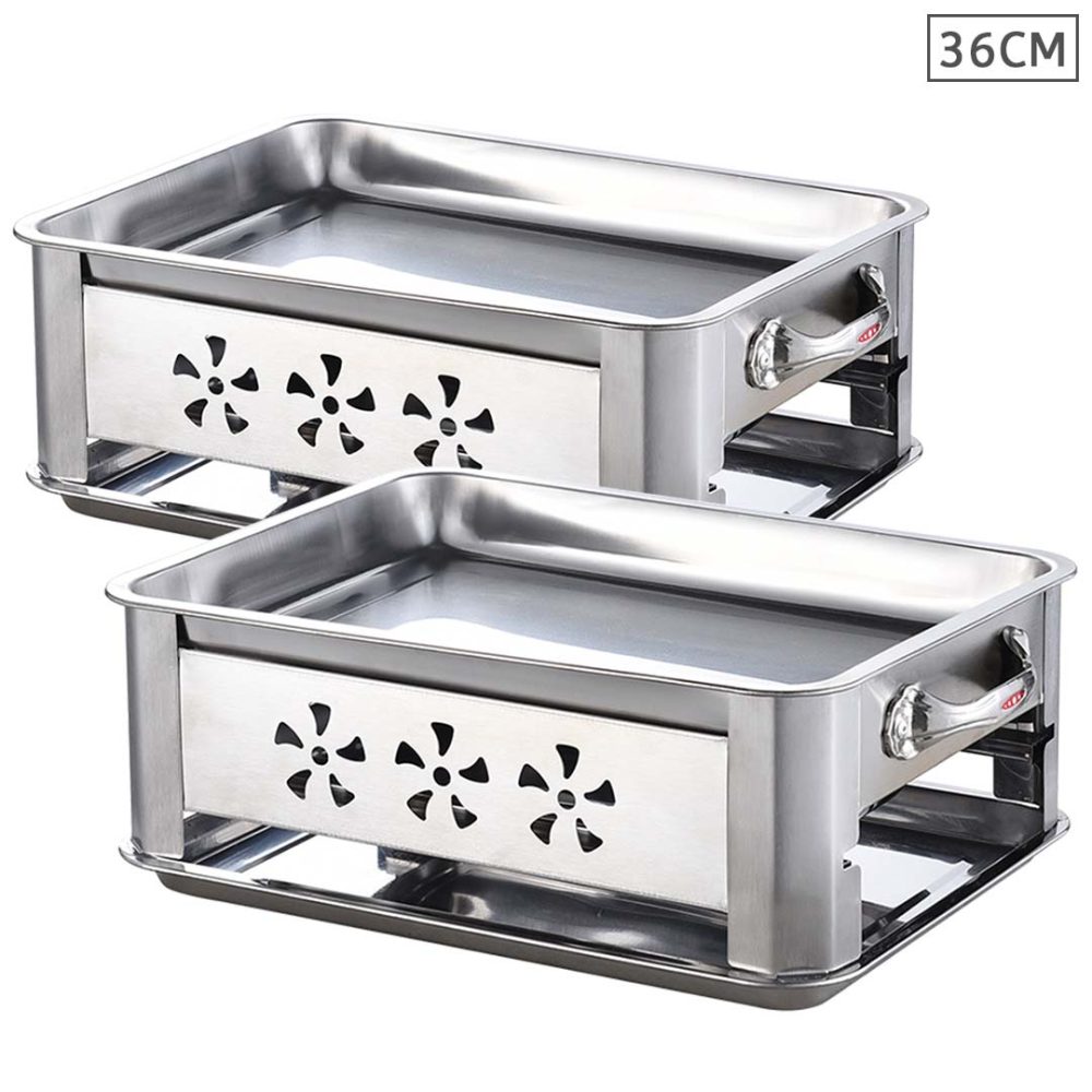 1-2X 36CM Portable Stainless Steel Outdoor Chafing Dish BBQ Fish Stove Grill Plate
