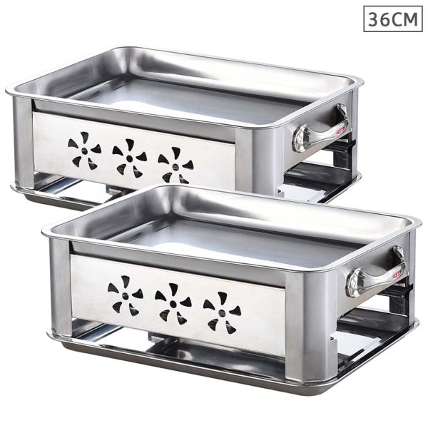 1-2X 36CM Portable Stainless Steel Outdoor Chafing Dish BBQ Fish Stove Grill Plate