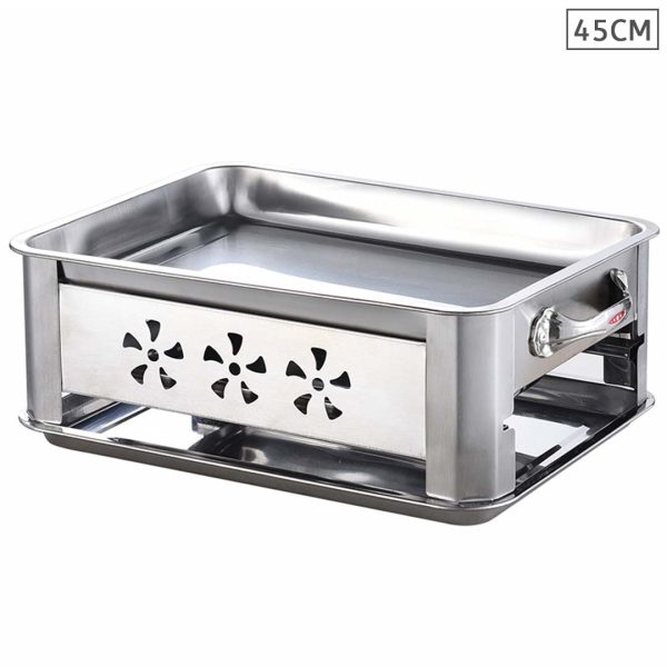 1-45cm Portable Stainless Steel Outdoor Chafing Dish BBQ Fish Stove Grill Plate