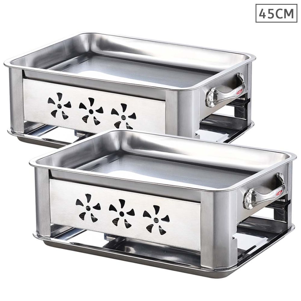 1-2X 45CM Portable Stainless Steel Outdoor Chafing Dish BBQ Fish Stove Grill Plate