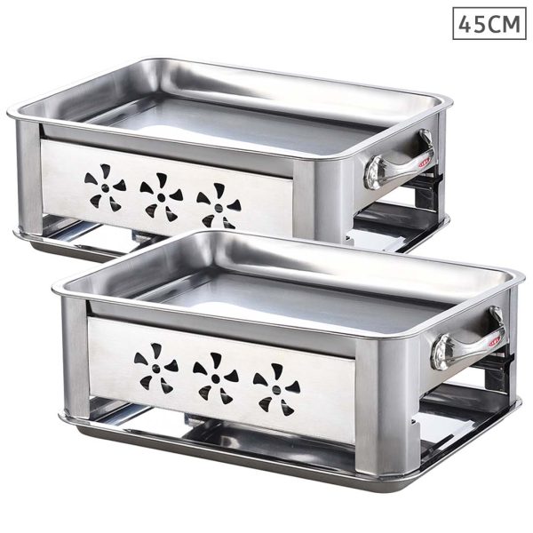 1-2X 45CM Portable Stainless Steel Outdoor Chafing Dish BBQ Fish Stove Grill Plate