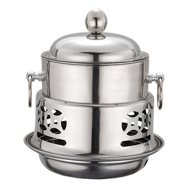 1-SOGA Stainless Steel Mini Asian Buffet Hot Pot Single Person Shabu Alcohol Stove Burner with Lid