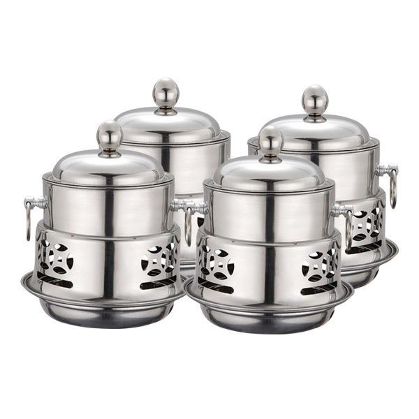 1-SOGA 4X Stainless Steel Mini Asian Buffet Hot Pot Single Person Shabu Alcohol Stove Burner with Lid