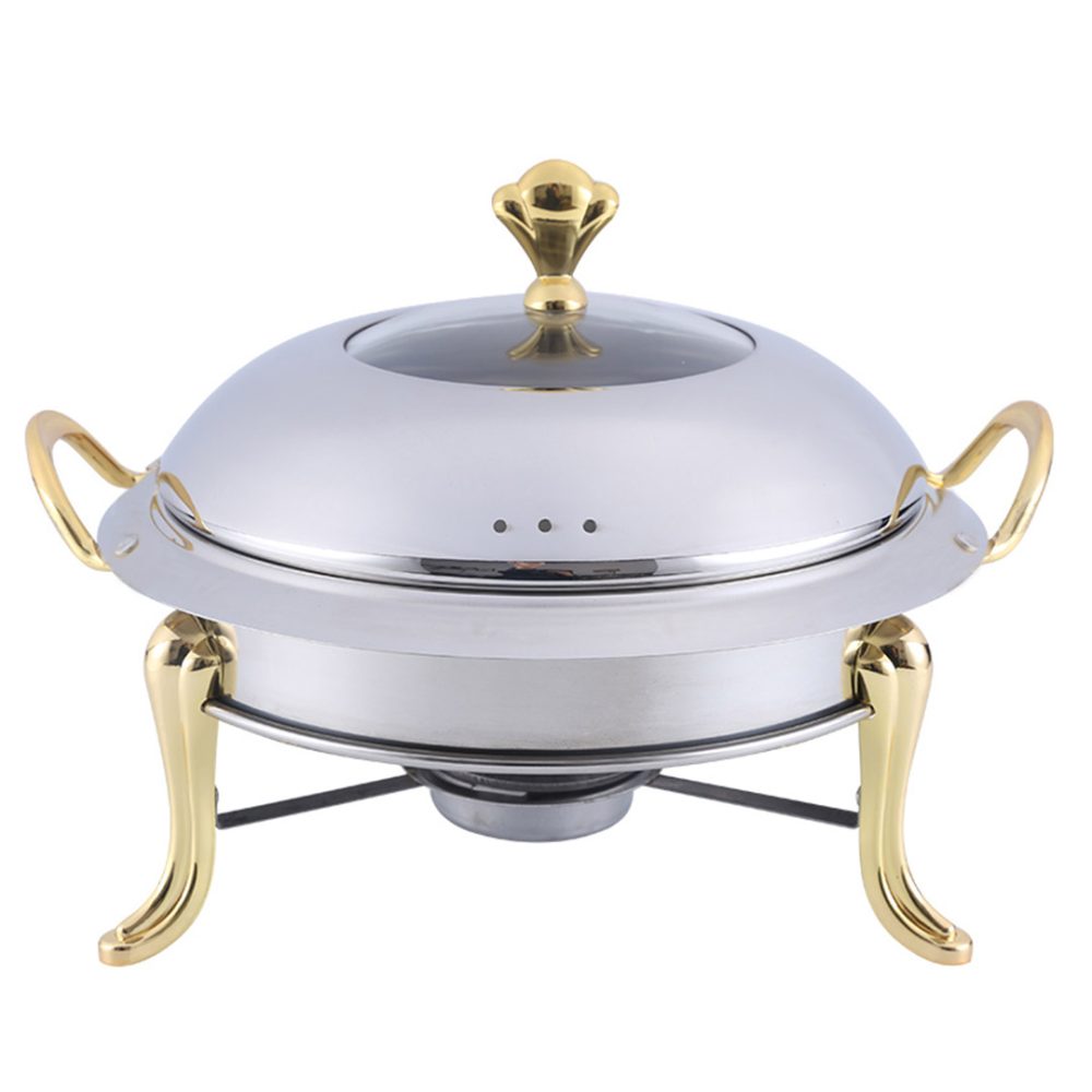1-SOGA Stainless Steel Gold Accents Round Buffet Chafing Dish Cater Food Warmer Chafer with Glass Top Lid