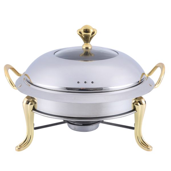 1-SOGA Stainless Steel Gold Accents Round Buffet Chafing Dish Cater Food Warmer Chafer with Glass Top Lid