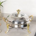 2-SOGA 2X Stainless Steel Gold Accents Round Buffet Chafing Dish Cater Food Warmer Chafer with Glass Top Lid