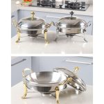 3-SOGA 2X Stainless Steel Gold Accents Round Buffet Chafing Dish Cater Food Warmer Chafer with Glass Top Lid