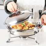 4-SOGA 2X Stainless Steel Gold Accents Round Buffet Chafing Dish Cater Food Warmer Chafer with Glass Top Lid