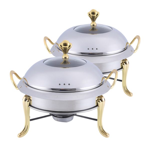1-SOGA 2X Stainless Steel Gold Accents Round Buffet Chafing Dish Cater Food Warmer Chafer with Glass Top Lid