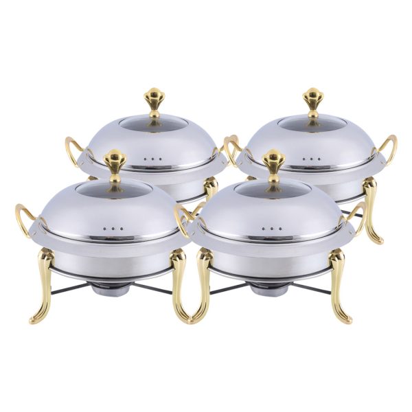 1-SOGA 4X Stainless Steel Gold Accents Round Buffet Chafing Dish Cater Food Warmer Chafer with Glass Top Lid