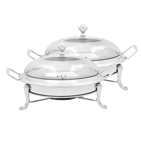 1-SOGA 2X Stainless Steel Round Buffet Chafing Dish Cater Food Warmer Chafer with Glass Top Lid