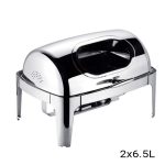 2-SOGA 2X 6.5L Stainless Steel Double Soup Tureen Bowl Station Roll Top Buffet Chafing Dish Catering Chafer Food Warmer Server