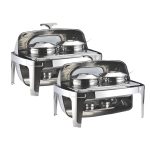 1-SOGA 2X 6.5L Stainless Steel Double Soup Tureen Bowl Station Roll Top Buffet Chafing Dish Catering Chafer Food Warmer Server