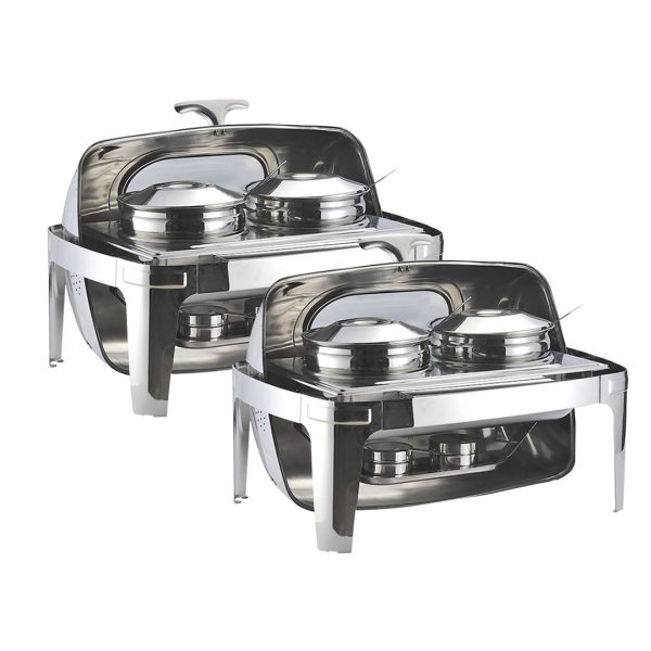 1-SOGA 2X 6.5L Stainless Steel Double Soup Tureen Bowl Station Roll Top Buffet Chafing Dish Catering Chafer Food Warmer Server
